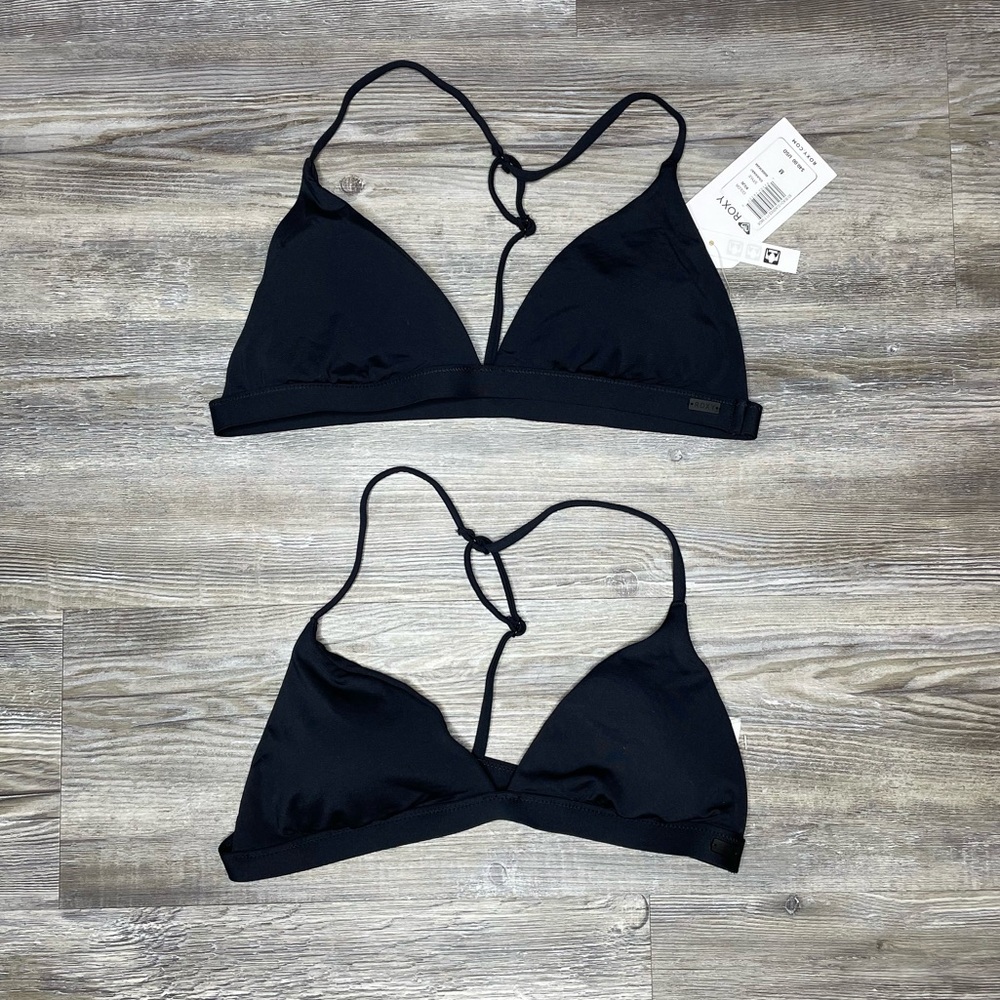 Roxy SD Beach Classics T Back Moderate Coverage Bikini Top Solid Black - Picture 2 of 4